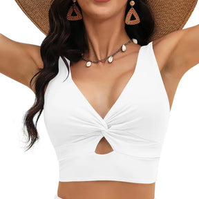 Women'S Swimsuit Top Solid Colour Bikini Swimsuit Fashion Gathering Push Up Tankini Swimsuit Sexy Backless Cross Strap Bikini