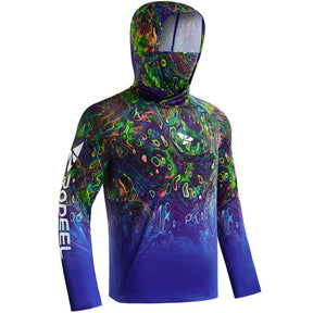 Sun UV Protection Hoodie Shirts, UPF 50+ Men Raglan Long Sleeve Lightweight Quick Dry Breathable Cooling Rash Guard with Mask Neck Gaiter for Outdoor, Hiking, Fishing, Boating, Biking, Sport, Gym, Constructing, Roofing, Landscaping, Gardening 915