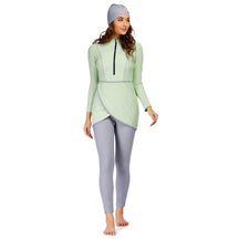 New Muslim Swimwear Women Modest Patchwork Hijab Long Sleeves Sport Swimsuit 3pcs Islamic Burkinis Wear Bathing Suit