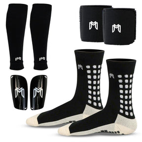 Elite Soccer Bundle - Grip Sock, Shin Guards, Pre-Cut Sock Sleeves, and Shin Guard Straps Bundle – Essential Equipment for Futbol Players