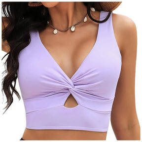 Women'S Swimsuit Top Solid Colour Bikini Swimsuit Fashion Gathering Push Up Tankini Swimsuit Sexy Backless Cross Strap Bikini