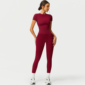Women's 2-Piece Cherry Print Crew Neck Tee & High-Waist Leggings Set , Extended Hemline, Quick-Dry Snug , Yoga, Gym, Athleisure , Women's Activewear Pilates Outfits Compression Shirts Sweatpants