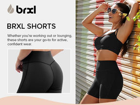 BRXL Women's 5 Inch Inseam Biker Shorts with Pockets High Waist Buttery Soft Yoga Athletic Gym Running Volleyball Spandex Shorts