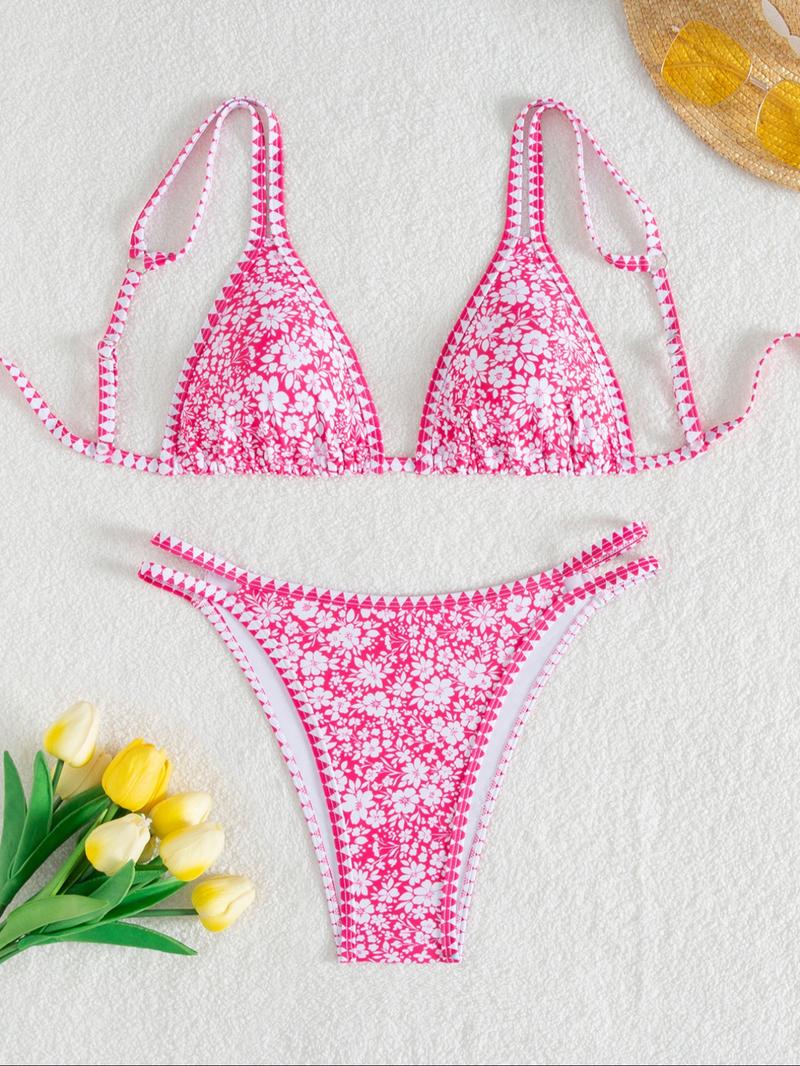 Two-Piece Set Women's Pineapple Print Bikini Set, Casual Fruit Print Swim Top & Swim Bottom, Ladies Summer Swimsuit for Beach Holiday Vacation, Floral Print Bikinis, Tropical Print Swimsuit