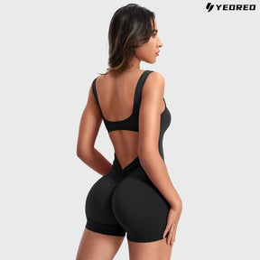 YEOREO One Piece  Jumpsuits for Women Backless Tummy Control Sleeveless Jumpsuits Lizvette V Back Scrunch Yoga Romper Gym Outfit Crop Top Workout Apparel Stretchable Activewear