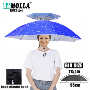Portable Rain Umbrella Hat Army Green Foldable Outdoor Pesca Sun Shade Waterproof Camping Fishing Headwear Cap Beach Head Hats