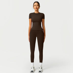 Women's 2-Piece Cherry Print Crew Neck Tee & High-Waist Leggings Set , Extended Hemline, Quick-Dry Snug , Yoga, Gym, Athleisure , Women's Activewear Pilates Outfits Compression Shirts Sweatpants