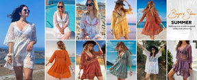 Women's Contrast Lace Bathing Suit Cover Up V-Neck Swimsuit Coverups Loose Swimwear Beach Dress Beachwear Deals for You Days