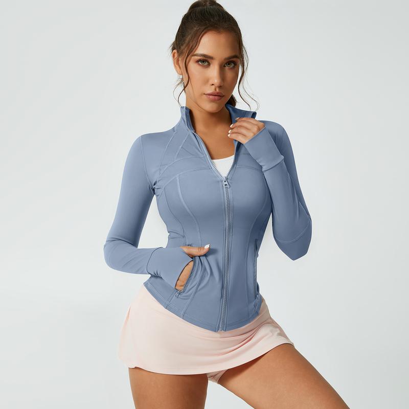 Women's Solid Color Multi-Functional Paneled Zippered Sports Yoga Jacket,gym workouts, badminton, and casual exercise. workout clothes women Design