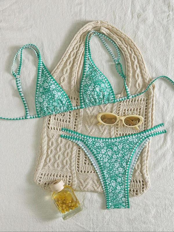 Two-Piece Set Women's Pineapple Print Bikini Set, Casual Fruit Print Swim Top & Swim Bottom, Ladies Summer Swimsuit for Beach Holiday Vacation, Floral Print Bikinis, Tropical Print Swimsuit