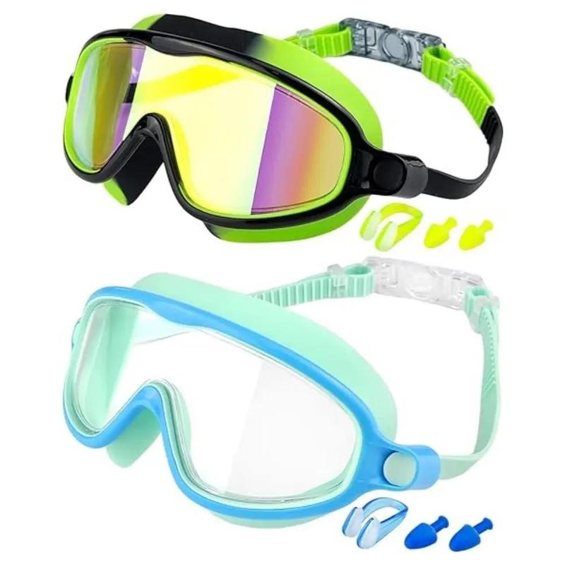 Diving Swimming Goggles, 2 Counts Anti-fog & Anti-uv Swim Glasses with Waterproof Earplugs, Wide Vision Swimming Accessories for Boys & Girls, Water Goggles, Swim Kit, Cool Swimming Goggles