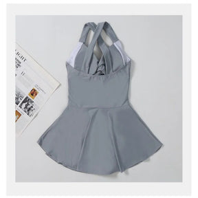 Swimming Suit for Women Solid Color Slimming One-piece Dress Style Conservative Waist Tightening Slimming Vacation Swimsuit