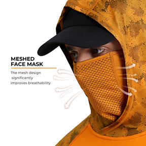 Sun UV Protection Hoodie Shirts, UPF 50+ Men Raglan Long Sleeve Lightweight Quick Dry Breathable Cooling Rash Guard with Mask Neck Gaiter for Outdoor, Hiking, Fishing, Boating, Biking, Sport, Gym, Constructing, Roofing, Landscaping, Gardening 915