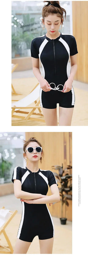 2024 Summer Sports One-piece Swimsuit Professional Women's Swimsuit Black Swimsuit Solid Color Swimming Beach Wear Long Style
