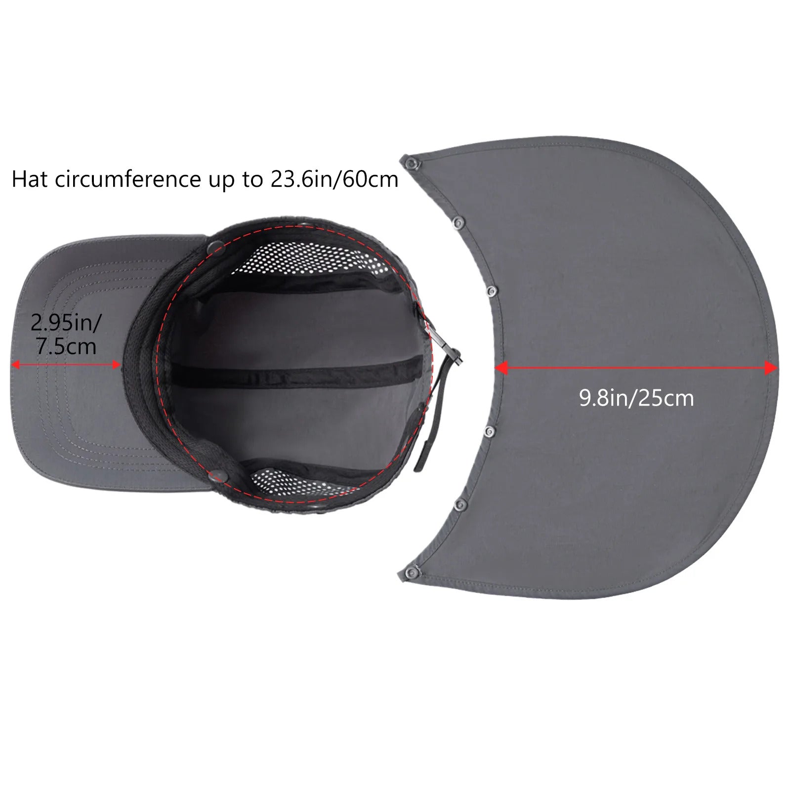 50+ Foldable Fishing Hat Baseball Cap with Removable Neck Flap Portable for Men Women Golf Hiking