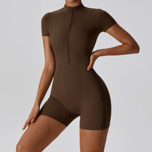 European and American Summer Zipper Short Sleeve Yoga Jumpsuit for Women Dance Fitness Tight Sports Jumpsuit Swimsuit
