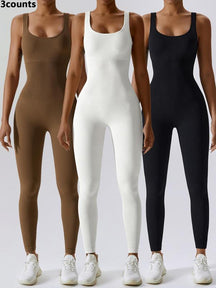 Women's Seamless One-Piece Hip Lift Crew Neck Tummy Control Jumpsuit with Tank Top, Tummy Control Dance & Fitness & Workout Set, Stretch Sportswear for Outdoor Activities, Yoga Jumpsuit