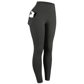 Solid Color High Waisted Yoga Pants With Pockets, Exercise Running Yoga Leggings, Tummy Control Workout Running Yoga Leggings for Women