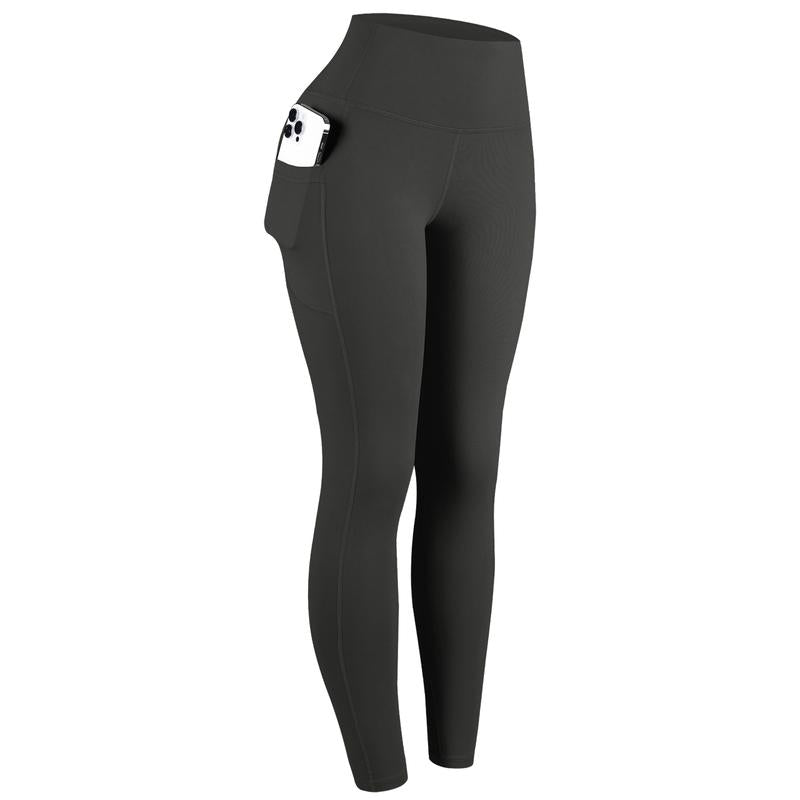 Solid Color High Waisted Yoga Pants With Pockets, Exercise Running Yoga Leggings, Tummy Control Workout Running Yoga Leggings for Women