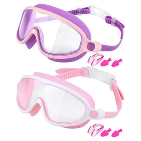 Diving Swimming Goggles, 2 Counts Anti-fog & Anti-uv Swim Glasses with Waterproof Earplugs, Wide Vision Swimming Accessories for Boys & Girls, Water Goggles, Swim Kit, Cool Swimming Goggles