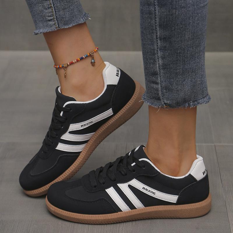 Women's Fashionable Patchwork Lace Up Low Top Casual Flat Sneakers , Casual Comfortable Sports Walking Shoes for Daily Wear, GAT Female All-match Round Toe Casual Shoes for Women & Girls