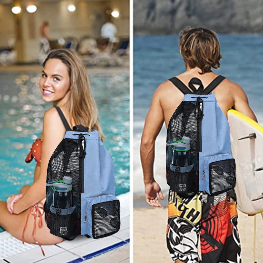 Swim Bag Mesh Drawstring Backpack with Wet Pocket Beach Backpack Swimming Sports Bag for School Swimming Beach Storage Bags