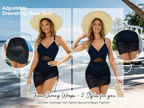 Women One Piece Swimsuits Tummy Control Cutout Tie Back High Waisted Swimwear Slimming Mesh Sheer Wraps Bathing Suit Tankini Outfit