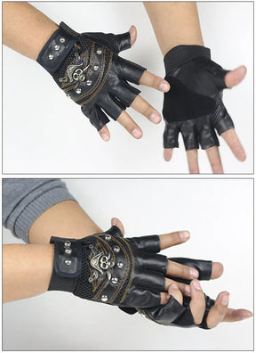 Punk Skulls Rivet PU Leather Gloves Men Women Fashion Hip Hop Anti-slip Half Finger Gloves Summer Cycling Motorcycle Accessories