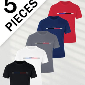 5 pieces of men's fashion letter pattern T-shirts, classic short-sleeved round-neck T-shirts, suitable for summer casual outings, sports and training.  Outdoorfun ，Top Streetwear