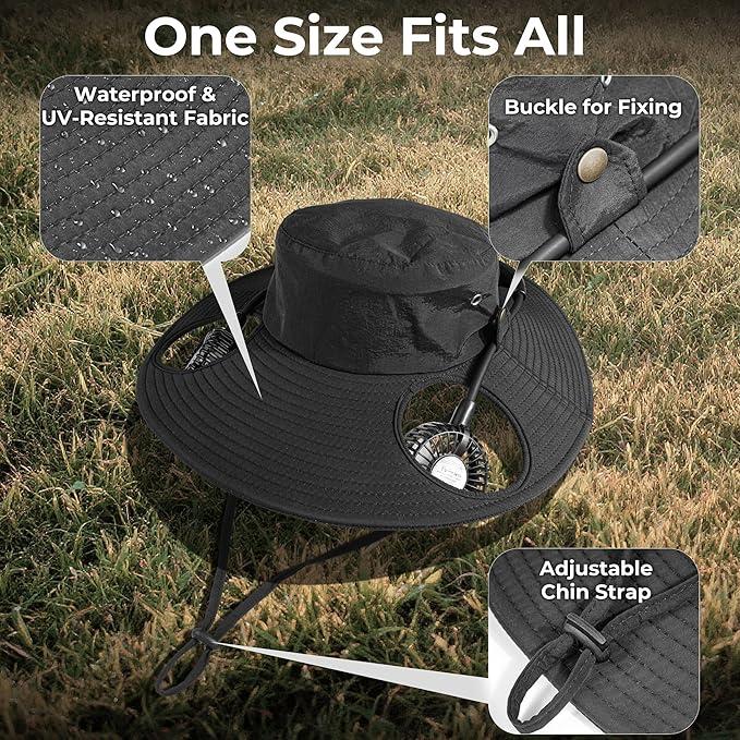 AMACOOL 2-in-1 Hands-Free Hat Fan with Detachable Neck Fan, Wide Brim Sun Hat, 3-Speed, 2600mAh Rechargeable for Outdoor Fishing Camping Beach Travel Back to School Gift