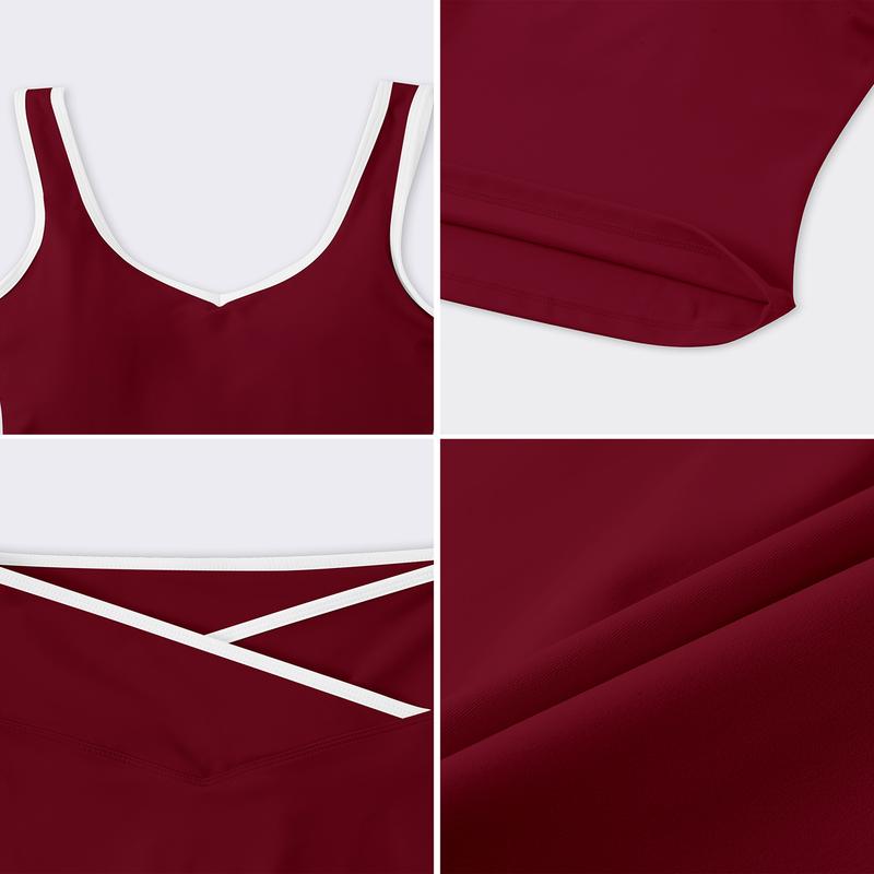 Color Block U-Neck Piped Tank & Bell Bottom Set , Stretch Fabric, Flared Fit , Yoga, Gym, Outdoor & Daily Athleisure , Wome Stylish Activewearn's Summer Lounge Sweatsuits Sleeveless Exercise