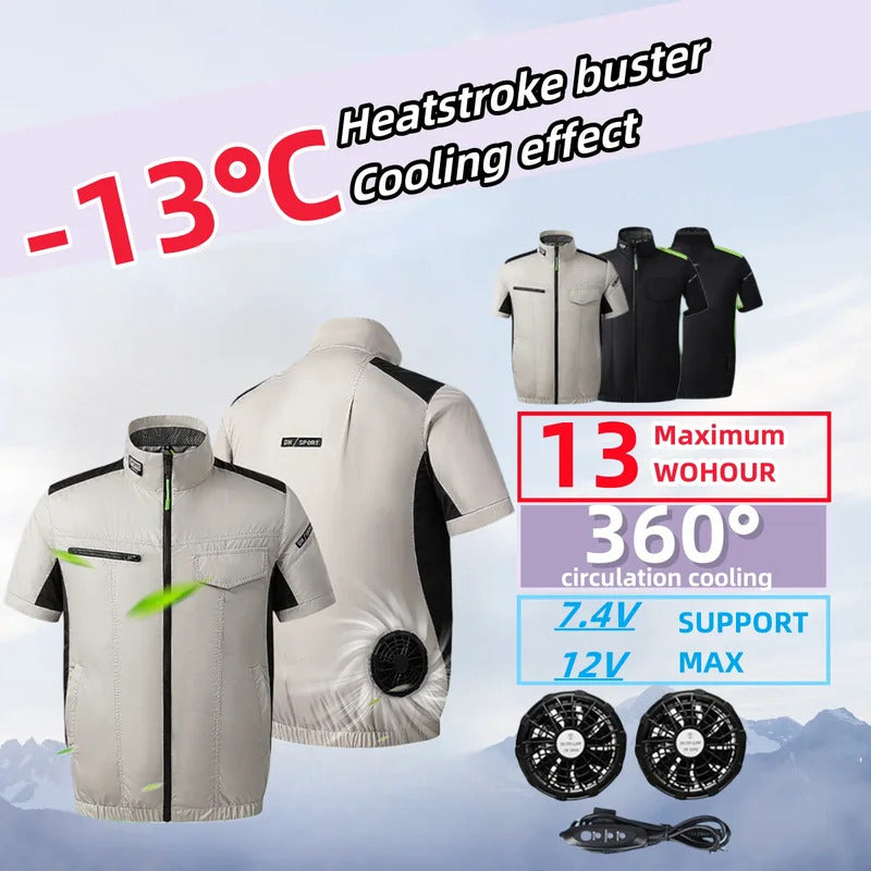 Summer Cool Vest Wearable Cooling Fan Vest Air-conditioned Clothes Usb Cooling 13 Hours For Outdoor Work  Fishing Short Sleeve