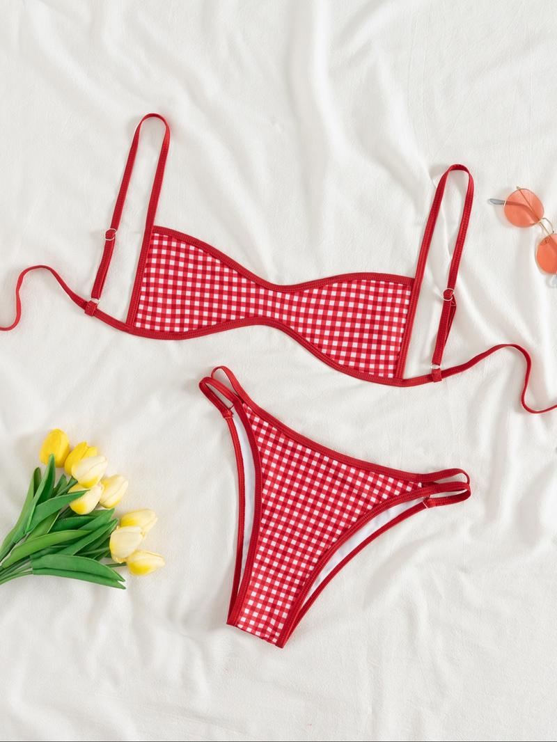 Two-Piece Set Women's Floral Print Bikini Set, Casual Fashion Chic Swimsuit Set for Beach Holiday Vacation, Ladies Summer Clothes, Bikinis Sets, Bikini Top & Floral Bikini Bottom, Beach Bathing Suit, Floral Print Spaghetti Strap Swimsuit