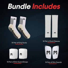 Elite Soccer Bundle - Grip Sock, Shin Guards, Pre-Cut Sock Sleeves, and Shin Guard Straps Bundle – Essential Equipment for Futbol Players