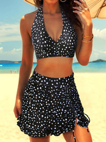 Womens High Waisted Bikini with Skirt Two Piece Swimsuit with Tummy Control Halter Bathing Suit V Neck Bikini Top with Built-in Bottom Bikini Skirt Full Coverage Bikini  dealsforyoudays