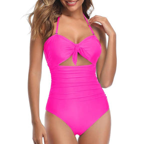 Women Sexy Cutout One Piece Swimsuits Tummy Control High Waisted Halter Front Tie Knot Bathing Suit Plus Size Full Coverage Swimsuit for Women