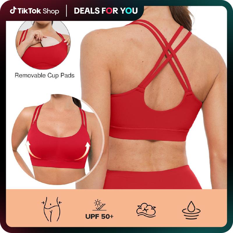 Sports Bras for Women High Support Criss-Cross Back Padded Sports Bra with Removable Cups Yoga Workout Activewear Sports Bra  UPF 50+ Sun Protection#FallFreshness #TikTokShopLaborDaySale