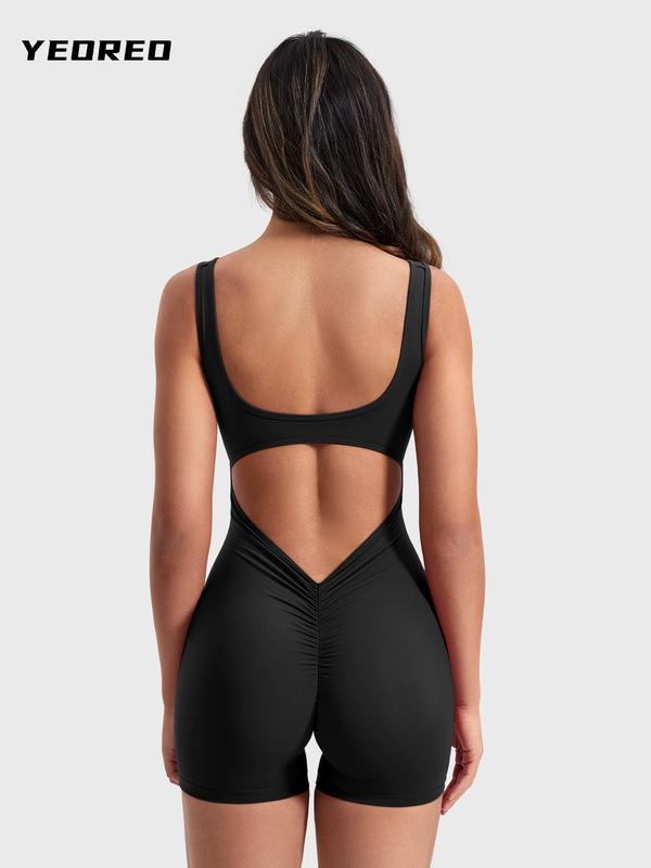 YEOREO One Piece  Jumpsuits for Women Backless Tummy Control Sleeveless Jumpsuits Lizvette V Back Scrunch Yoga Romper Gym Outfit Crop Top Workout Apparel Stretchable Activewear