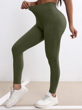 Solid Color High Waisted Yoga Pants With Pockets, Exercise Running Yoga Leggings, Tummy Control Workout Running Yoga Leggings for Women