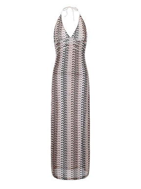 Women's All Over Print Halter Neck Dress, Casual Sleeveless Dress for Beach Holiday Vacation, Ladies Clothes for Summer, Clothing, Summer Clothes 2025, Backless Cover Up Dress, Beach Cover Ups, Summer Swimming Cover, Crochet Cover Up