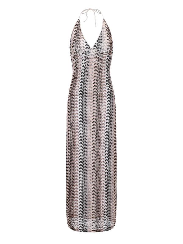 Women's All Over Print Halter Neck Dress, Casual Sleeveless Dress for Beach Holiday Vacation, Ladies Clothes for Summer, Clothing, Summer Clothes 2025, Backless Cover Up Dress, Beach Cover Ups, Summer Swimming Cover, Crochet Cover Up