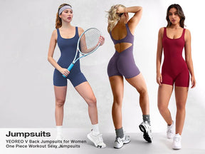YEOREO One Piece  Jumpsuits for Women Backless Tummy Control Sleeveless Jumpsuits Lizvette V Back Scrunch Yoga Romper Gym Outfit Crop Top Workout Apparel Stretchable Activewear