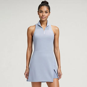 Women's Comfortable Stand Collar Pickleball Dress with Shorts Sleeveless Split Hem Clothing Quick-Dry Workout Athletic Dress with Pockets for Tennis Yoga Golf Activewear Sport