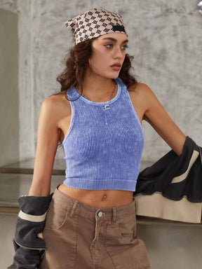 Women's Plain Round Neck Ribbed Sports Vest, Casual Sleeveless Crop Racer Back Tank Top for Pickleball Tennis Yoga Gym Workout, Women Sport & Outdoor Clothing for Summer