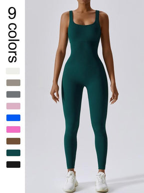 Women's Seamless One-Piece Hip Lift Crew Neck Tummy Control Jumpsuit with Tank Top, Tummy Control Dance & Fitness & Workout Set, Stretch Sportswear for Outdoor Activities, Yoga Jumpsuit