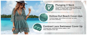 Women's Contrast Lace Bathing Suit Cover Up V-Neck Swimsuit Coverups Loose Swimwear Beach Dress Beachwear Deals for You Days