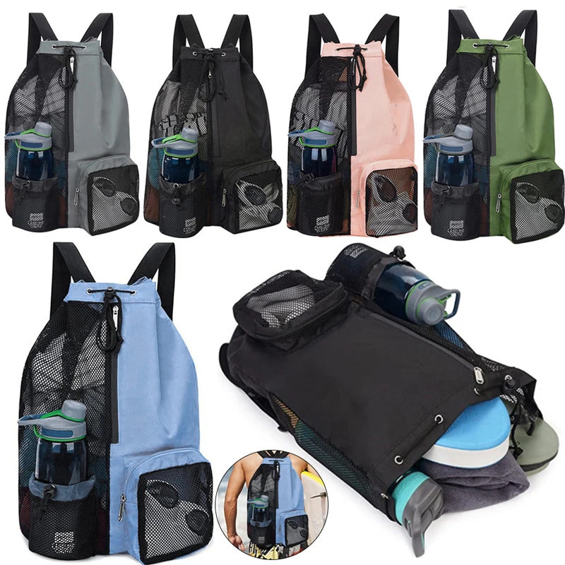 Swim Bag Mesh Drawstring Backpack with Wet Pocket Beach Backpack Swimming Sports Bag for School Swimming Beach Storage Bags