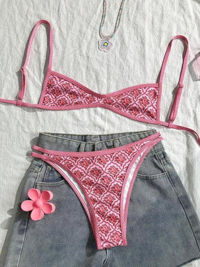 Two-Piece Set Women's Floral Print Bikini Set, Casual Fashion Chic Swimsuit Set for Beach Holiday Vacation, Ladies Summer Clothes, Bikinis Sets, Bikini Top & Floral Bikini Bottom, Beach Bathing Suit, Floral Print Spaghetti Strap Swimsuit
