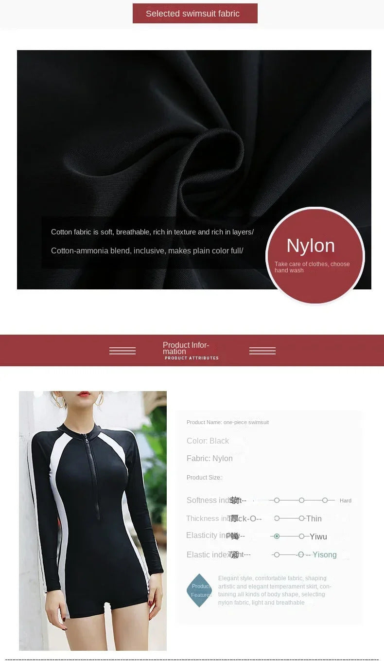 2024 Summer Sports One-piece Swimsuit Professional Women's Swimsuit Black Swimsuit Solid Color Swimming Beach Wear Long Style