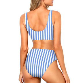 Women Two Piece Scoop Neck Bikini Crop Top High Cut Swimsuit Sporty High Waisted Bathing Suit with Bottoms